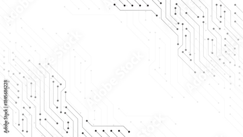 Technology circuit board digital background. Electronic motherboard abstract white banner. Vector illustration