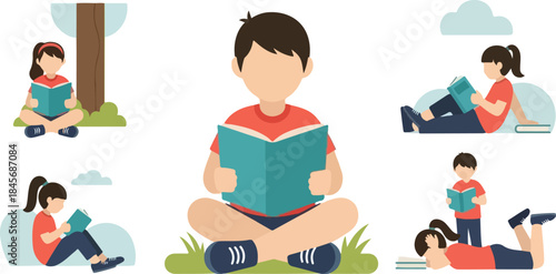 Children Reading Books in Nature Promoting Literacy and Imagination