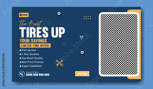 Modern Tire Sale Social Media Post Design.
Vehicle Tire Service Advertising Flyer.
Automotive Tire Discount Promotion Design.
Car Service & Tire Sale Marketing Template.