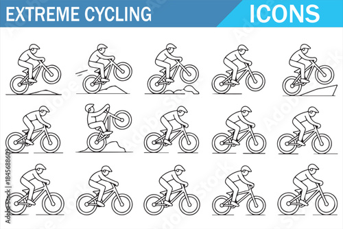 Extreme bicycle action icons for sport and adventure design