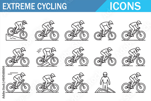 Mountain biking and extreme cycling stunt icons collection