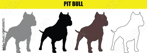 Collection of Stylized Pit Bull Dog Silhouettes and Outlines