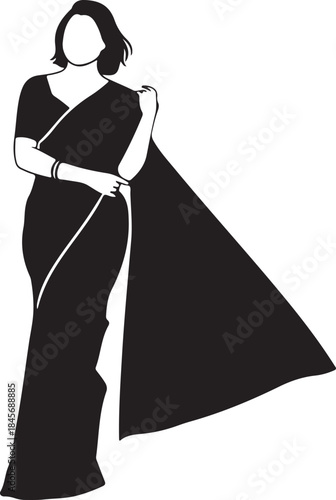 Silhouette of a fashionable woman wearing a dress and hat