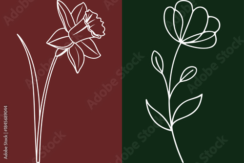 Floral Line Art Set, Minimalist Botanical Illustration, Elegant Flower Sketch Design