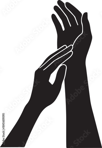 Intertwined Touch: A close-up monochrome depiction of hands gracefully interacting, symbolizing connection, care, and the elegance of human touch.