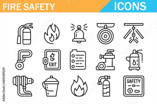 Fire safety equipment symbols collection for industrial design