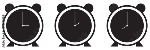 Alarm clock icon. Alarmclock vector set. Isolated alarm clock ringing sign. Black line icon ringing alarmclock to wake up.
