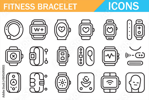 Smart bracelet fitness icons collection for wellness apps