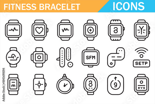 Wearable health monitoring symbols set for technology projects