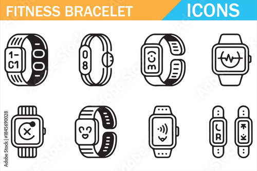 Fitness tracker bracelet icons for mobile app and UI design