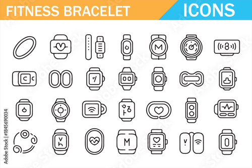 Activity tracking and health wearable icons in line art style