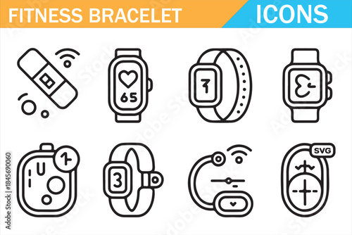 Smart fitness bracelet and smartwatch interface icons set