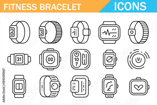 Wearable fitness tracker icons collection for health monitoring apps