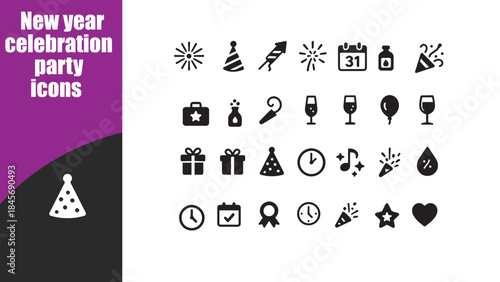New year celebration party icons set