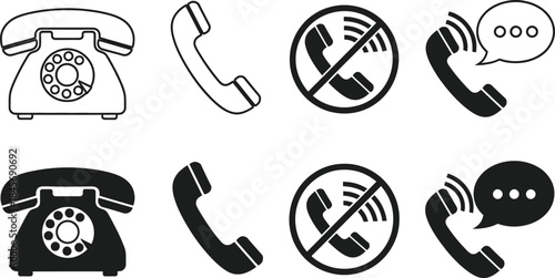 Collection of Vintage and Modern Telephone Icons Communication and Contact Symbols