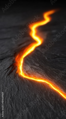 Lava Flow's Fiery Path: A striking visual of molten lava snaking its way through a dark, textured landscape, showcasing the raw power and artistry of nature's geological processes.