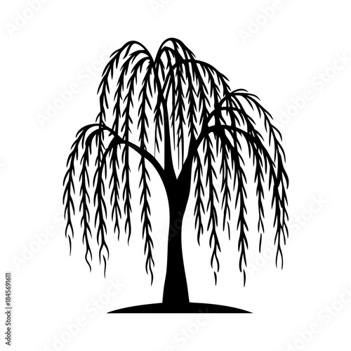 Dramatic Weeping Willow Tree Silhouettes Vector Art