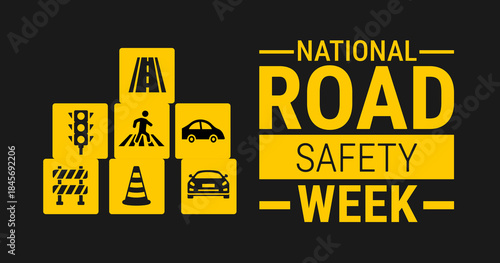 National Road safety week background, banner, card or poster design template is observed every year during January, to raise awareness about the mission. Vector illustration.