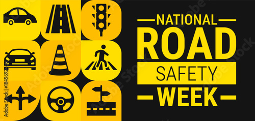 National Road safety week Geometric shape pattern background, banner, card or poster design template is observed every year during January, to raise awareness about the mission. Vector illustration.