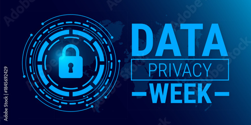 data privacy week blue color technology concepts background, banner, card or poster design template is observed every year during January, to raise awareness about the mission. Vector illustration.