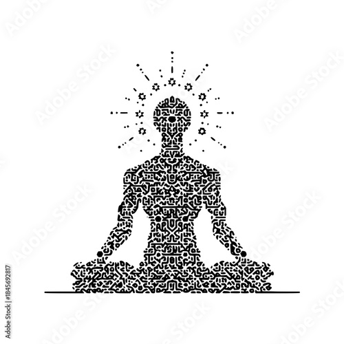 Meditating Person with Aura Dots on White Background