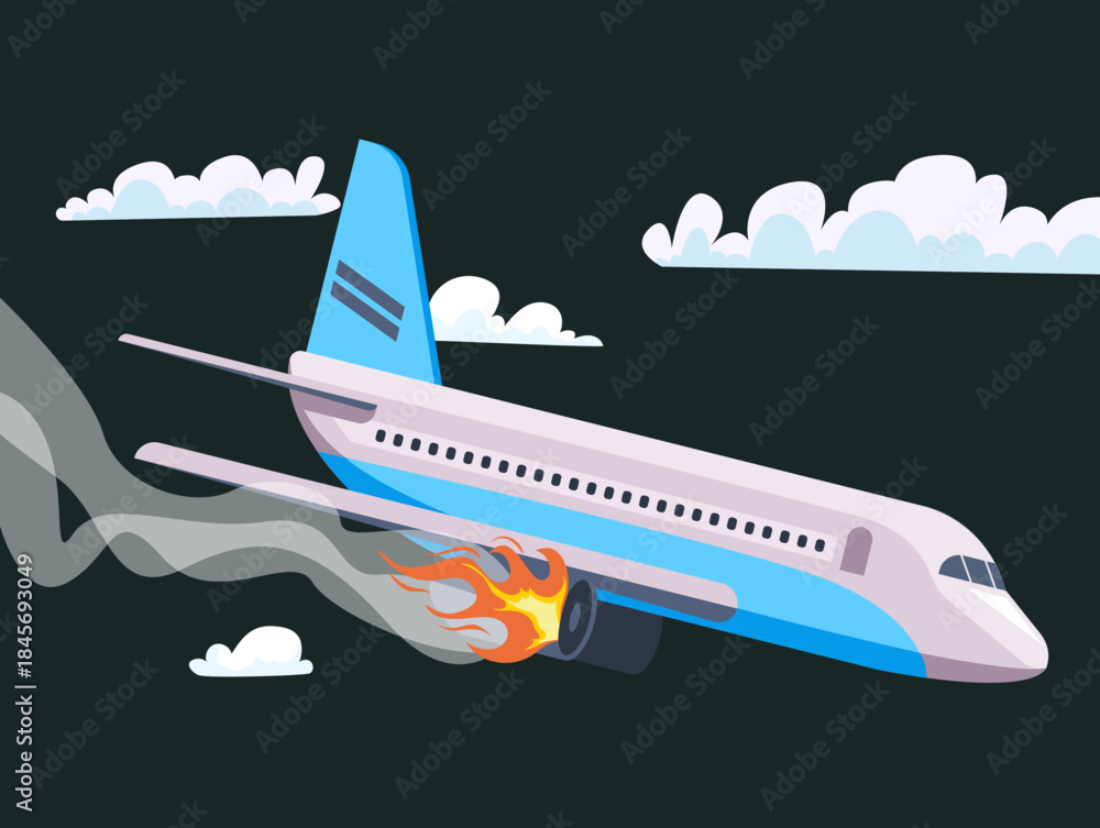 Fototapeta premium Airplane aircraft aeroplane crash accident concept. Vector design graphic illustration