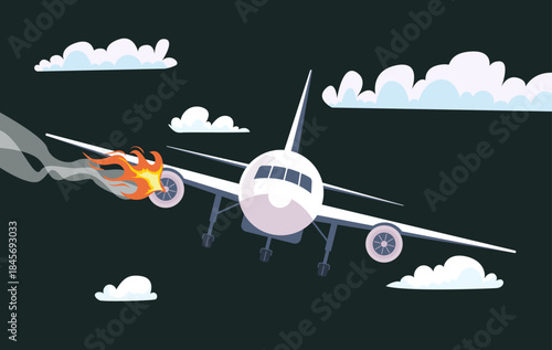 Airplane aircraft aeroplane crash accident concept. Vector design graphic illustration