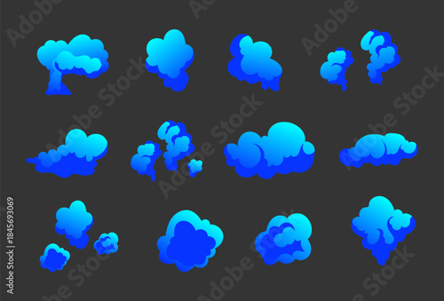 Smell cloud bad blue smoke stink smelly armpit isolated set. Vector flat graphic design illustration	