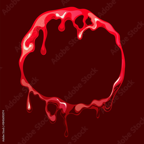 Horror blood abstract circle frame isolated concept. Vector flat graphic design illustration