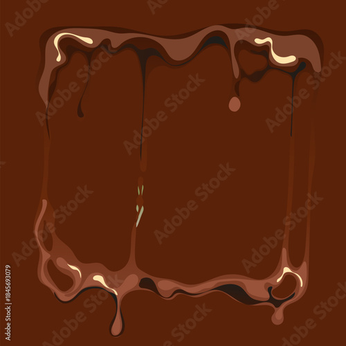 Chocolate melt flow border frame liquid banner concept. Vector design graphic illustration