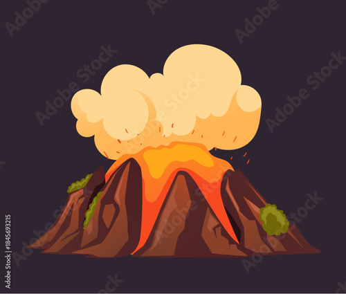 Volcano vulcano explosion lava volcanic active island concept. Vector graphic design illustration