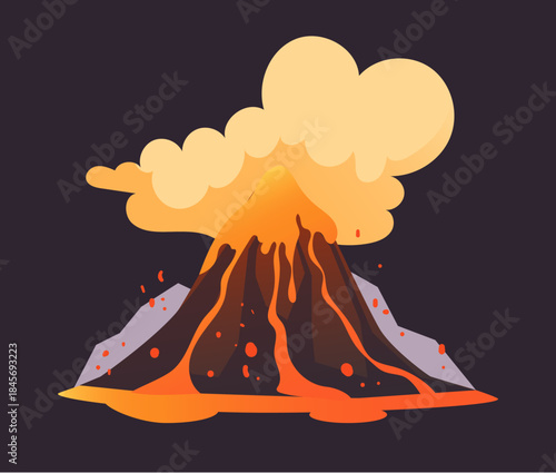 Volcano vulcano explosion lava volcanic active island concept. Vector graphic design illustration