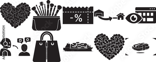 E-commerce and online shopping black glyph icons set isolated on transparent background for customer interaction