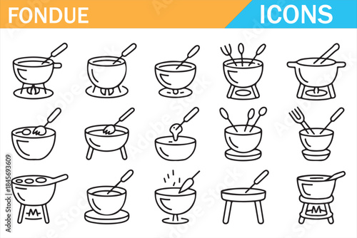 Minimal fondue cooking icons for restaurant menus and apps