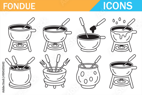 Culinary fondue symbols set for food branding and recipe design