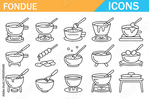 Fondue cookware icon pack in minimal line art style