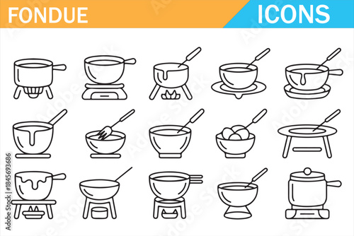 Fondue cooking symbol set in line style for restaurant and menu design