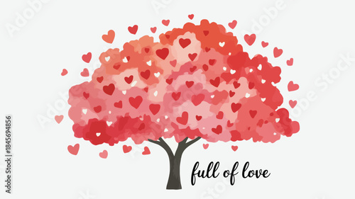 A vibrant tree overflowing with colorful hearts on white background exudes love