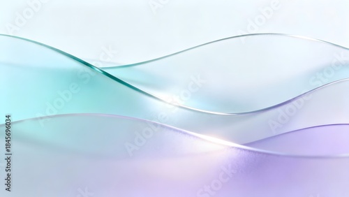 Abstract Translucent Wavy Glass Background. Soft Gradient of Teal and Lavender Colors. Modern Reflective Curves.