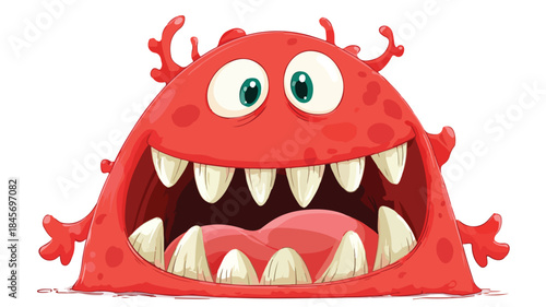 Playful Red Monster with Enormous Mouth - Cartoon Illustration