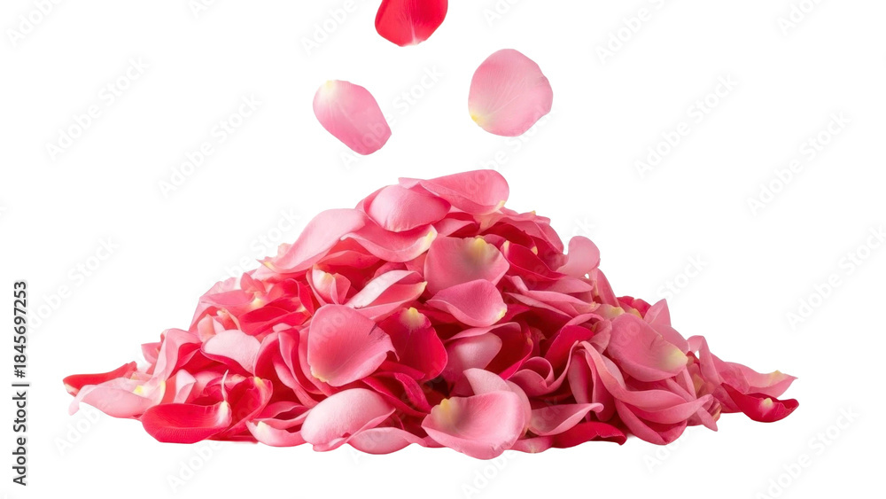 Fototapeta premium Pile of Pink Rose Petals Falling in a PNG Image on Transparent