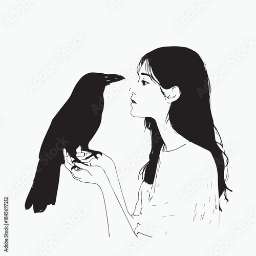 silhouette of a girl with a bird