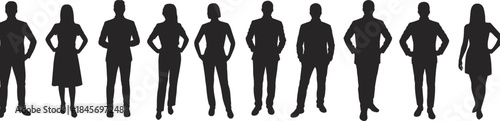 Confident group of business people silhouettes standing together isolated on white background studio