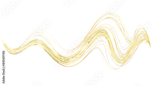 Golden wavy brush strokes on a white background creating an abstract flowing wave pattern