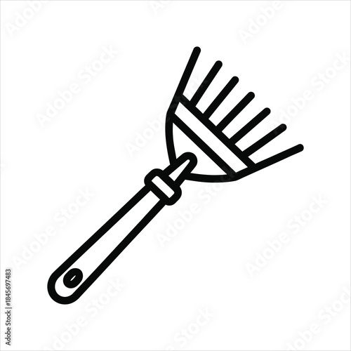 Hand Rake Vector Icon Small Garden Rake for Weeding and Leaf Collection Line Art