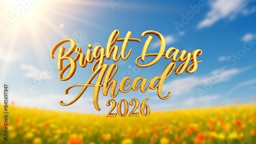 Bright days ahead with sunny field and golden text 2026