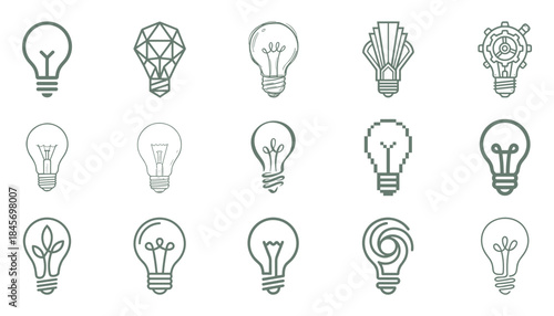 Light bulb illustration vector set showcasing various creative and idea concept designs