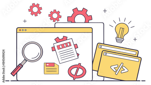 3D rendering of programmer typing code, source language symbols, data programming, software engineering, IT technologies, and coding project.