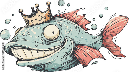 Playful Crowned Cartoon Fish Vector Illustration for Design Projects