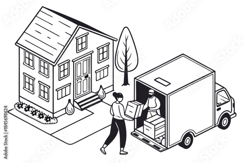Moving House Service Illustration  Flat Vector  Wh (2) Vector Illustration
